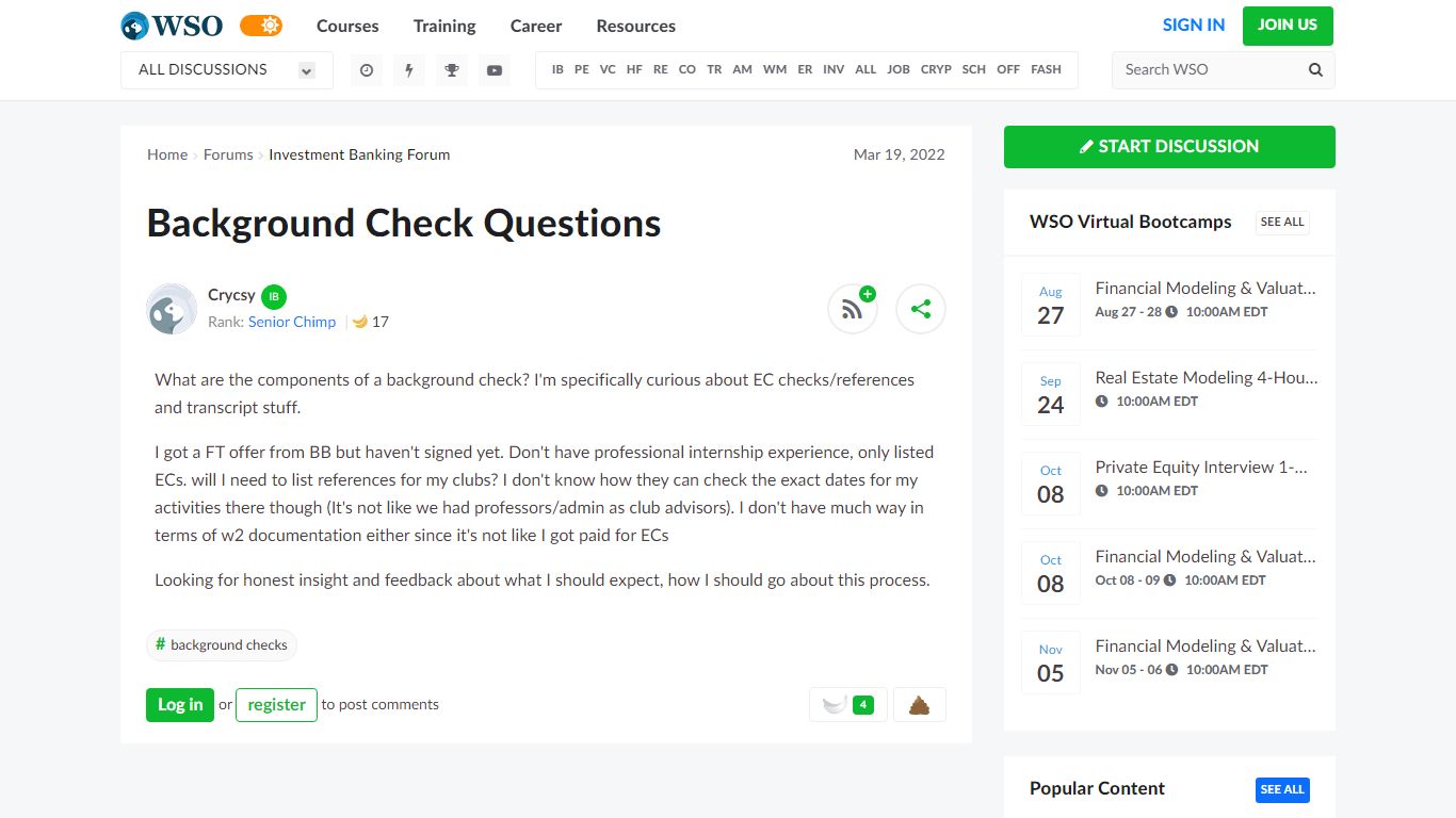 Background Check questions | Wall Street Oasis